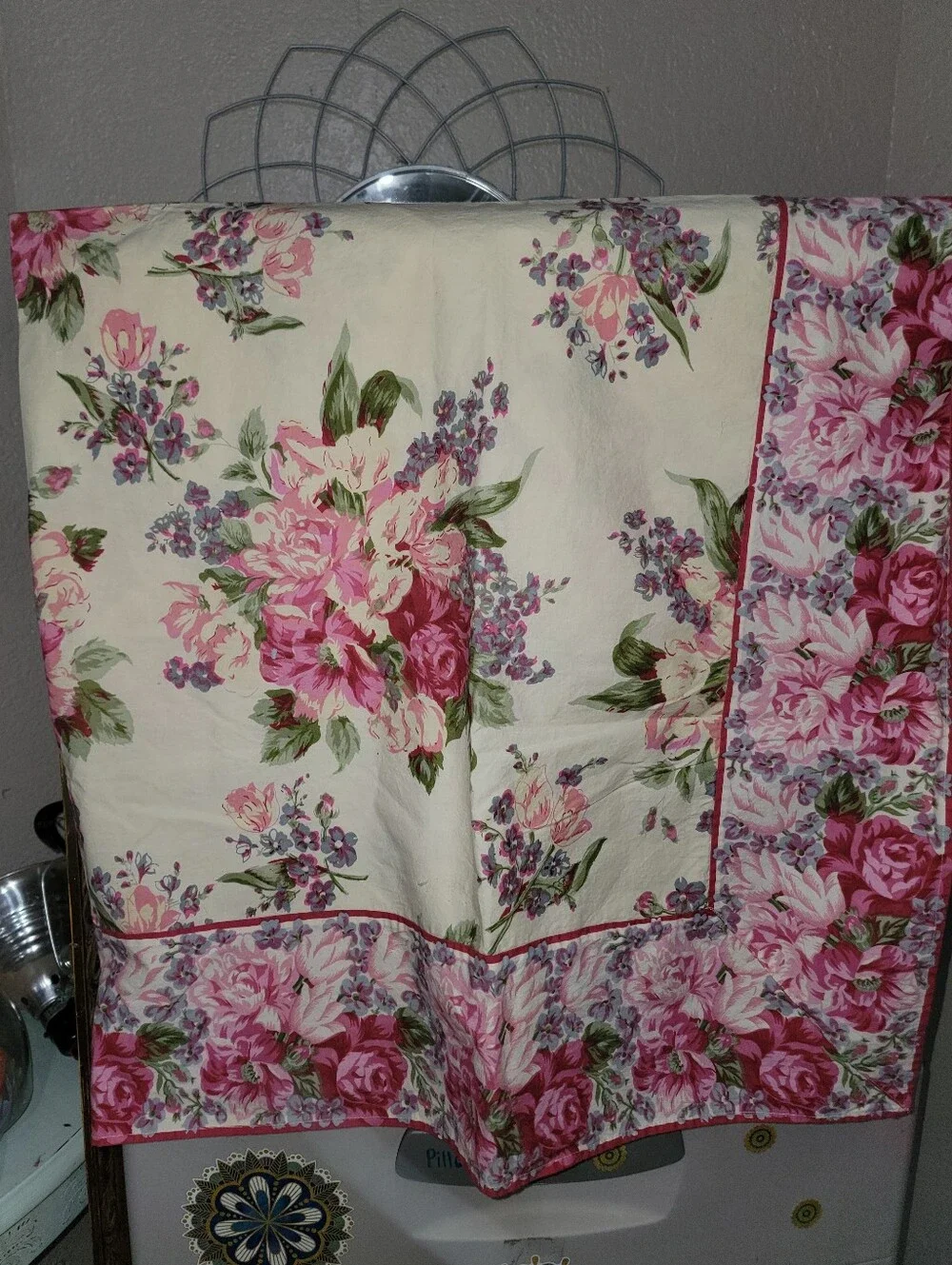 April Cornell Table Cloth Pink Floral Vintage Cotton 53X53